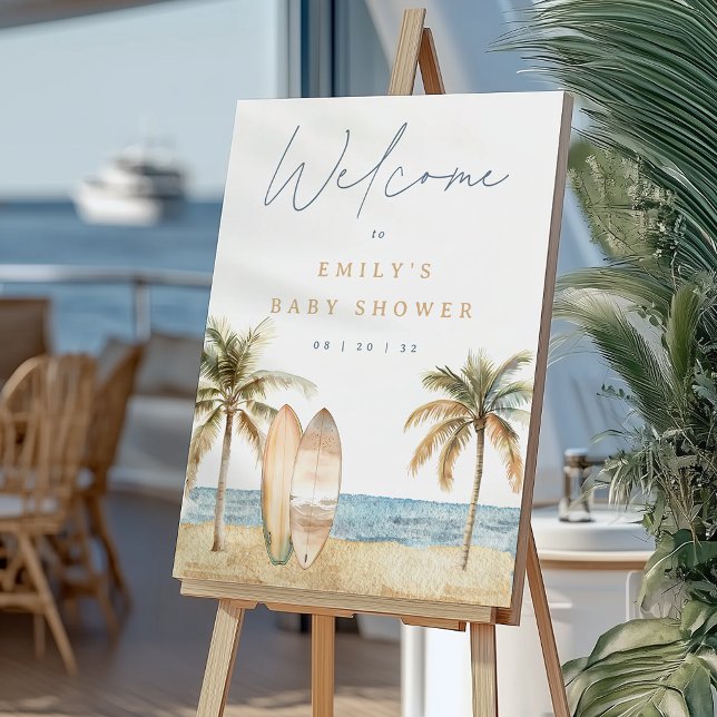 Watercolor Coastal Surf Baby Shower Welcome Sign (Creator Uploaded)