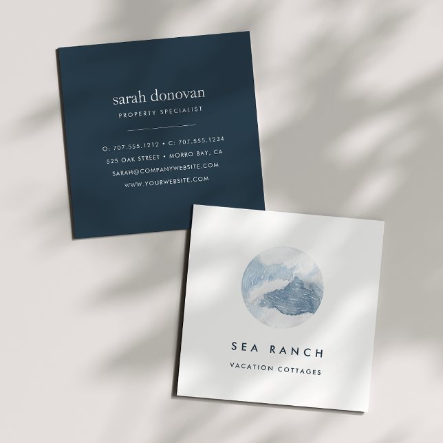 Watercolor Coastal Wave Logo Square Business Card (Creator Uploaded)