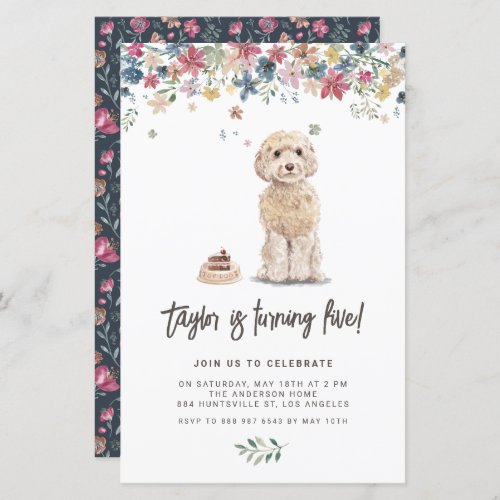 Watercolor Cockapoo Dog Birthday Invitation