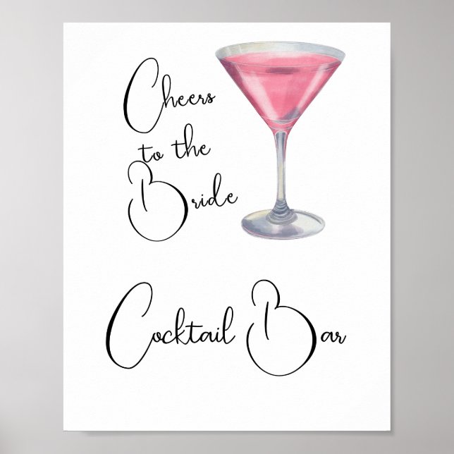 Watercolor Cocktail bar Bridal shower  Poster (Front)