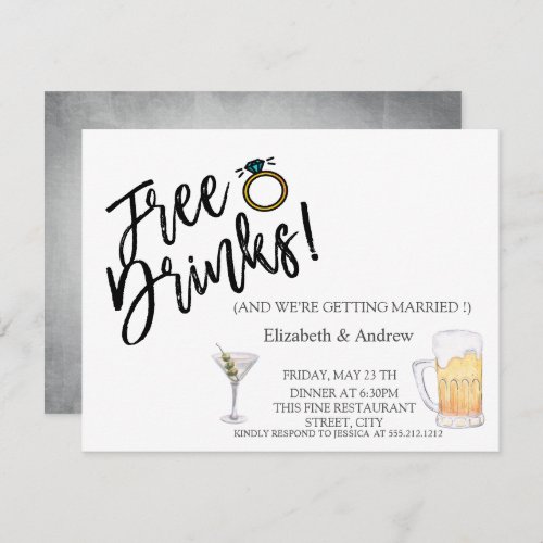 Watercolor CocktailBeerFree Drinks Wedding Invitation