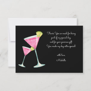 Watercolor Cocktail birthday party black Thank You Card