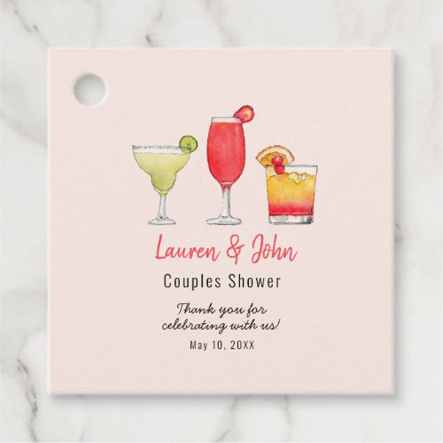 Watercolor cocktail Bridal shower pink  Favor Tags