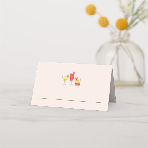 Watercolor Cocktail Bridal shower pink  Place Card