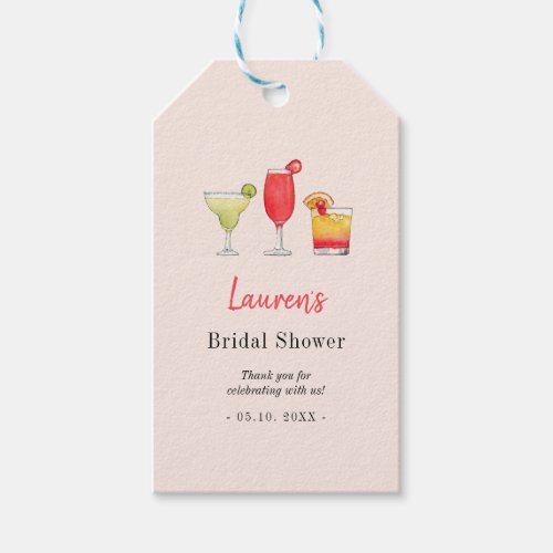 Watercolor cocktail Bridal shower Thank you  Favor Gift Tags