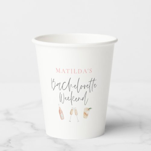 Watercolor cocktail champagne bachelorette party paper cups