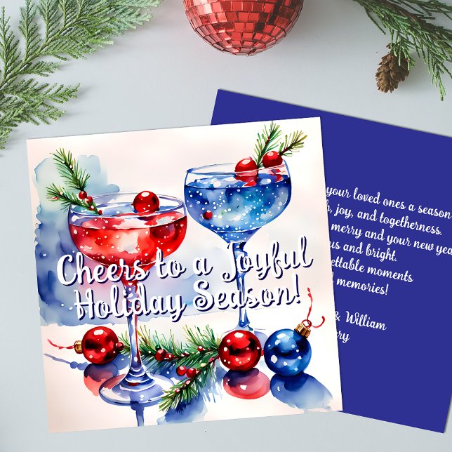 Watercolor Cocktail Cheers Holiday Greeting Card (Creator Uploaded)