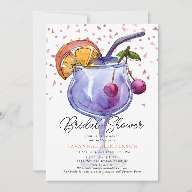  Watercolor Cocktail Confetti Bridal Shower  Invitation (Front)