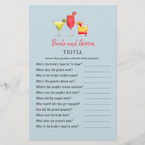 Watercolor Cocktail Couples Shower Trivia games