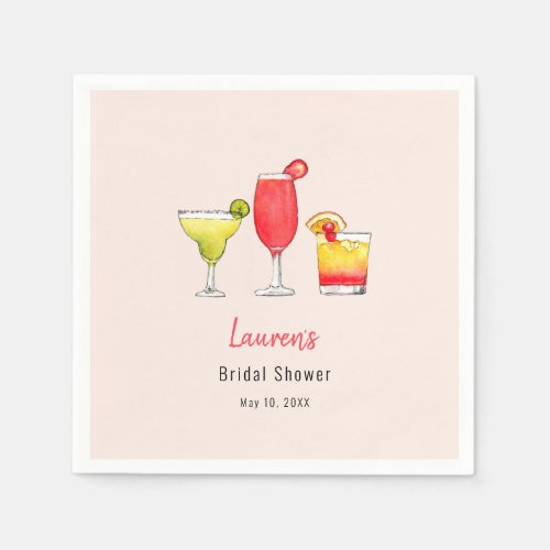  Watercolor Cocktail drinks Bridal Shower Napkins