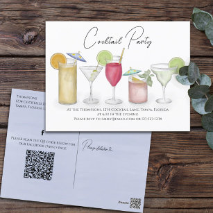 Watercolor Cocktail Drinks QR Code Social Media   Postcard