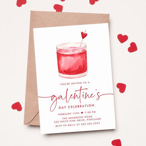 Watercolor Cocktail Galentines Day Party Invitation