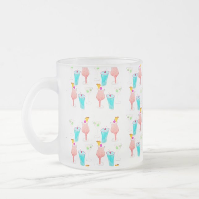 Watercolor Cocktail Margarita Pattern   Frosted Glass Coffee Mug (Left)