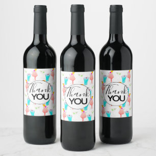 Watercolor Cocktail Margarita Pattern Thank You  Wine Label