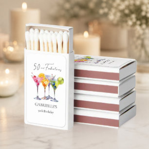 Watercolor Cocktail Martini Happy 50th Birthday Matchboxes