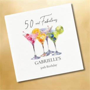 Watercolor Cocktail Martini Happy 50tht Birthday Napkins