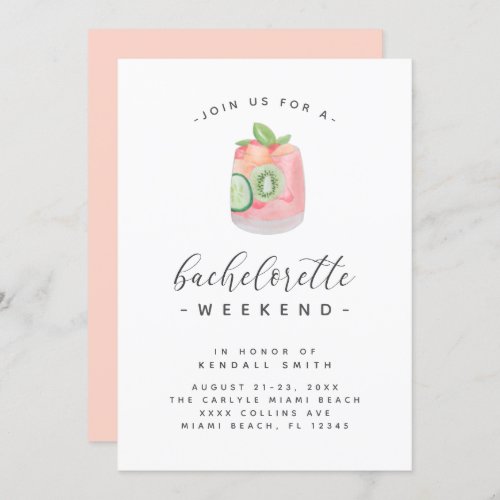 Watercolor Cocktail Minimal Bachelorette Weekend Invitation
