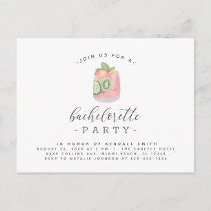 Watercolor Cocktail Minimalist Bachelorette Party Postcard