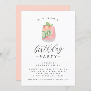 Watercolor Cocktail Minimalist Birthday Party Invitation