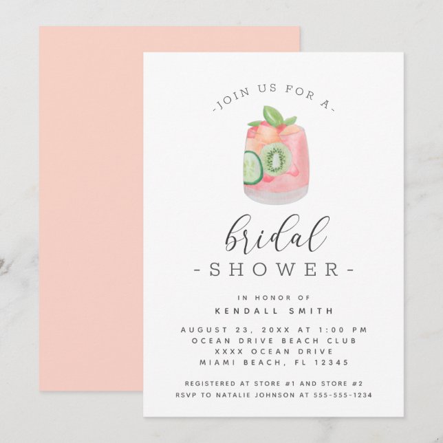 Watercolor Cocktail Minimalist Bridal Shower Invitation (Front/Back)