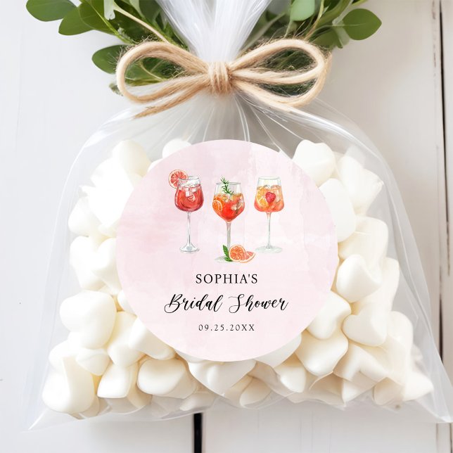 Watercolor Cocktail Party Bridal Shower Classic Round Sticker (Creator Uploaded)