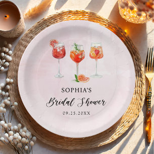 Watercolor Cocktail Party Bridal Shower Paper Plates