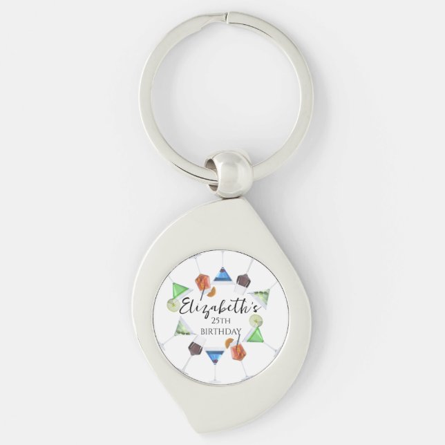 Watercolor cocktail party keychain (Front)