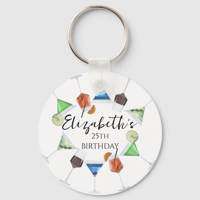 Watercolor cocktail party keychain (Front)