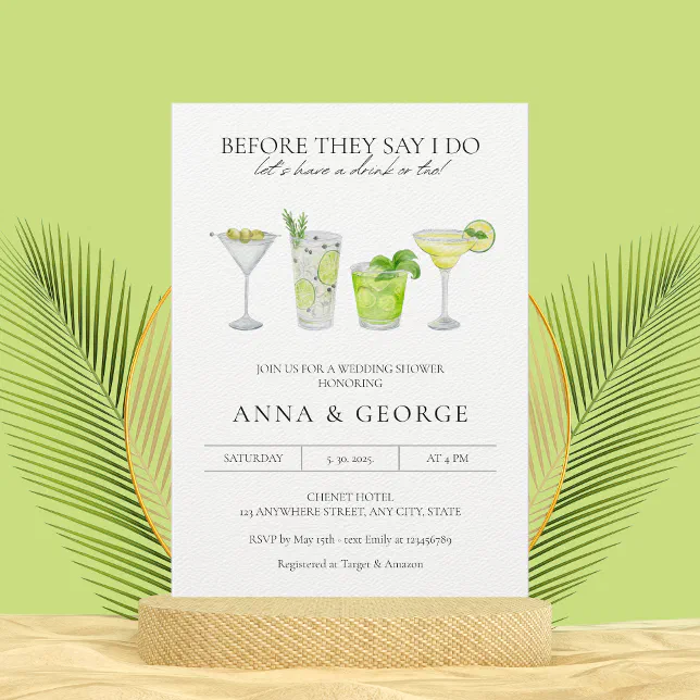 Watercolor Cocktail Party Margarita Wedding Shower Invitation Zazzle