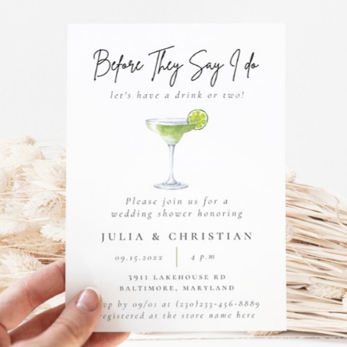 Watercolor Cocktail Party Margarita Wedding Shower Invitation
