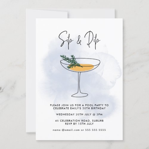 Watercolor Cocktail Pool Party 30th Birthday Invitation