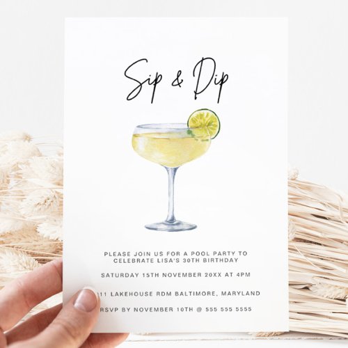 Watercolor Cocktail Pool Party 30th Birthday  Invitation