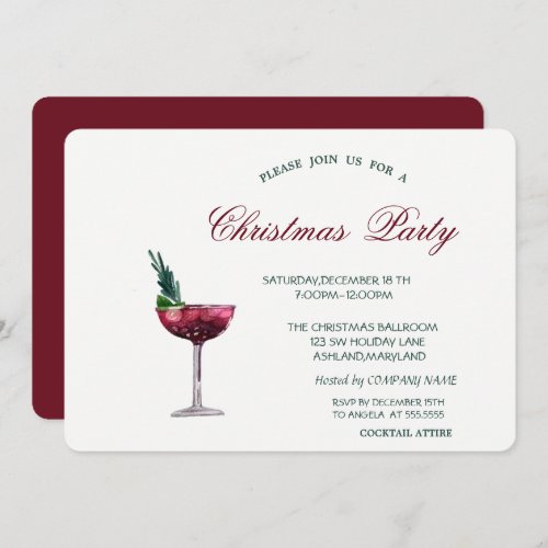 Watercolor Cocktail Red Christmas Corporate Party  Invitation