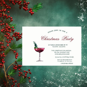 Watercolor Cocktail Red Christmas Corporate Party Invitation