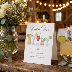 Watercolor Cocktail Signature Drinks Calligraphy Table Tent