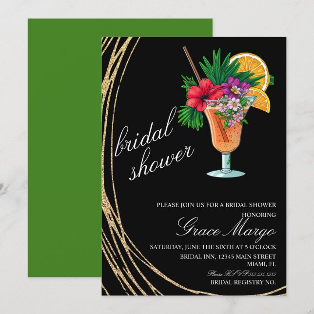 Watercolor Cocktail Tropic Bridal Shower  Invitation (Front/Back)