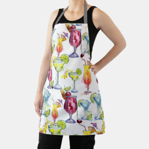 Watercolor Cocktail Tropical Colorful pattern Apron