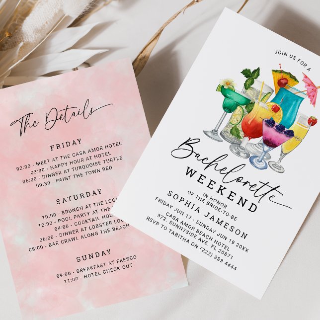 Watercolor Cocktails Bachelorette Weekend  Invitation (Creator Uploaded)