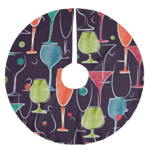 Watercolor cocktails, colorful vintage pattern. brushed polyester tree skirt