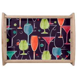 Watercolor cocktails, colorful vintage pattern. serving tray
