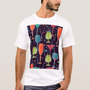 Watercolor cocktails, colorful vintage pattern. T-Shirt