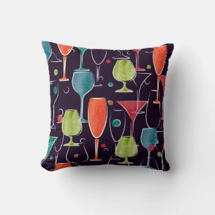 Watercolor cocktails, colorful vintage pattern. throw pillow