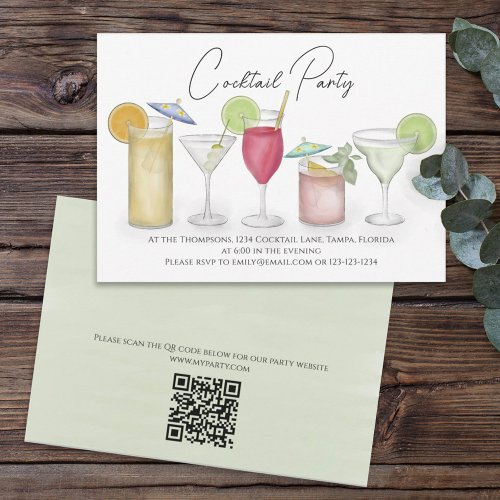 Watercolor Cocktails Drinks QR Code Party Website Invitation