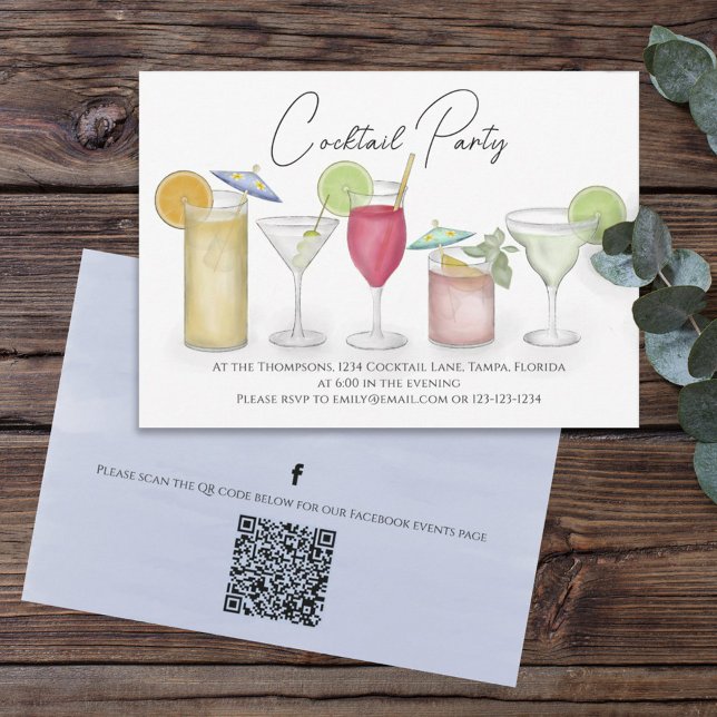 Watercolor Cocktails Drinks QR Code Social Media Invitation (Creator Uploaded)