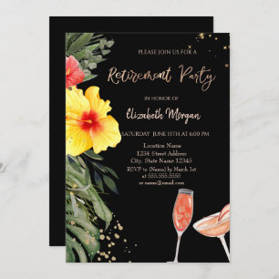 Watercolor Cocktails Hibiscus Black Retirement  Invitation