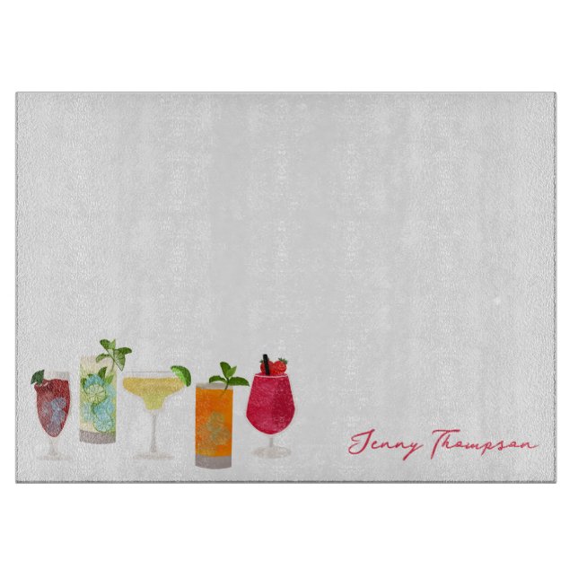 Watercolor Cocktails & Party Drinks Bartender Cutting Board (Front)