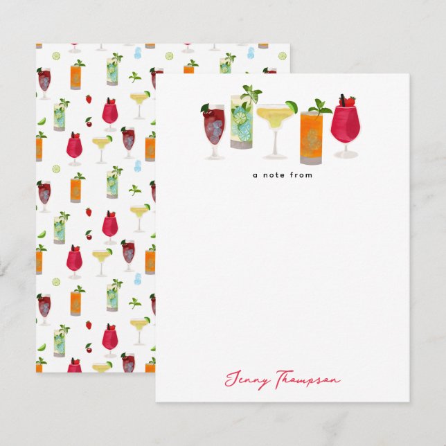 Watercolor Cocktails & Party Drinks Custom Note Card (Front/Back)