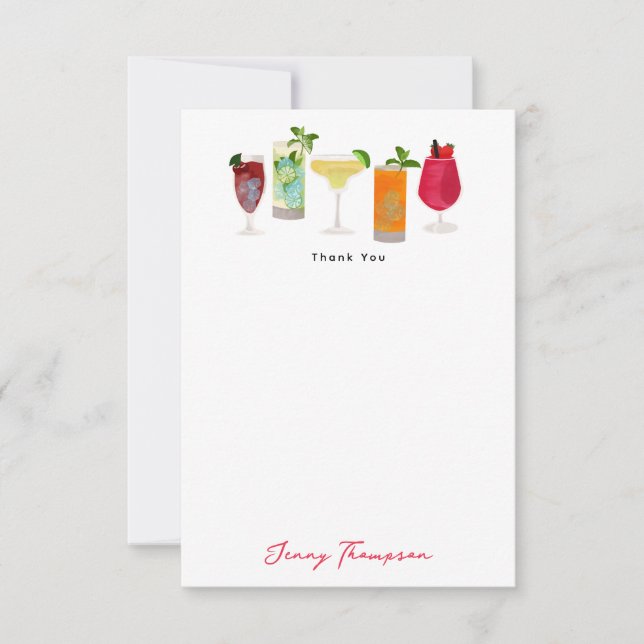 Watercolor Cocktails & Party Drinks Custom Thank You Card (Front)