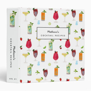 Watercolor Cocktails Party Drinks Recipe 3 Ring Binder
