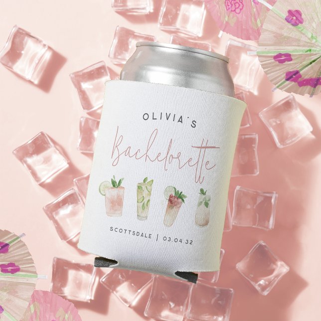 Watercolor Cocktails Personalized Bachelorette Can Cooler (Creator Uploaded)